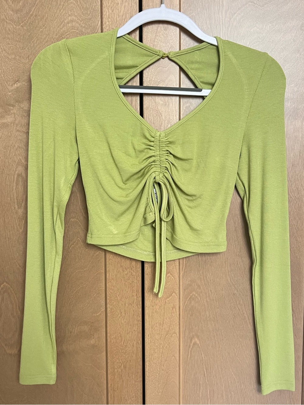 Lime Green Ruched Long Sleeve Crop Top